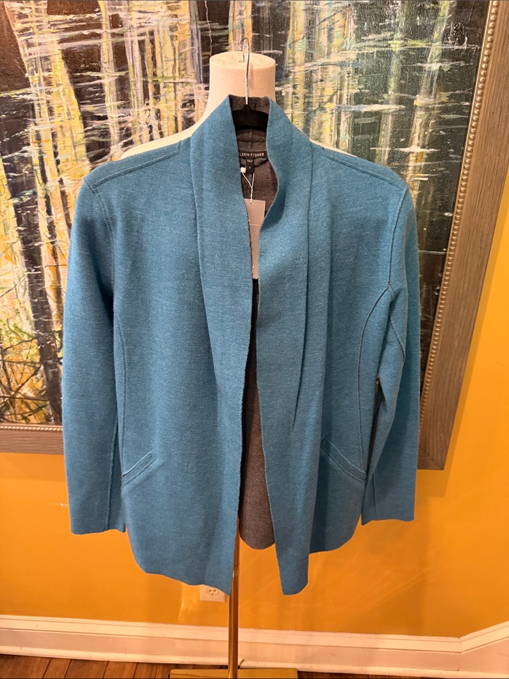 Eileen Fisher Women's Teal Open-Front Felted Merino Wool Jacket
